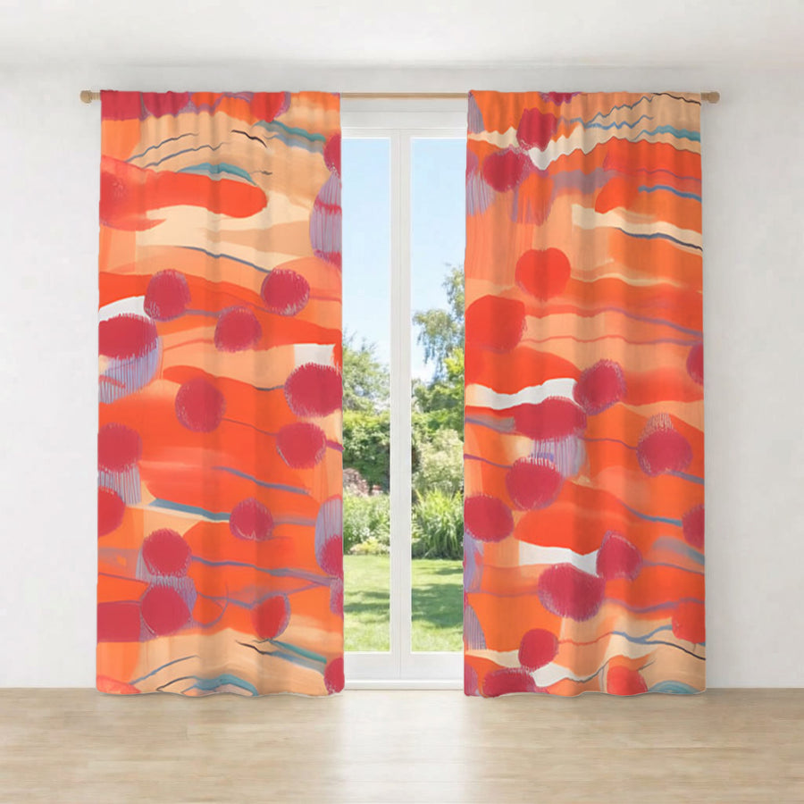 Orange Abstract Dot Texture Pattern Window Curtains