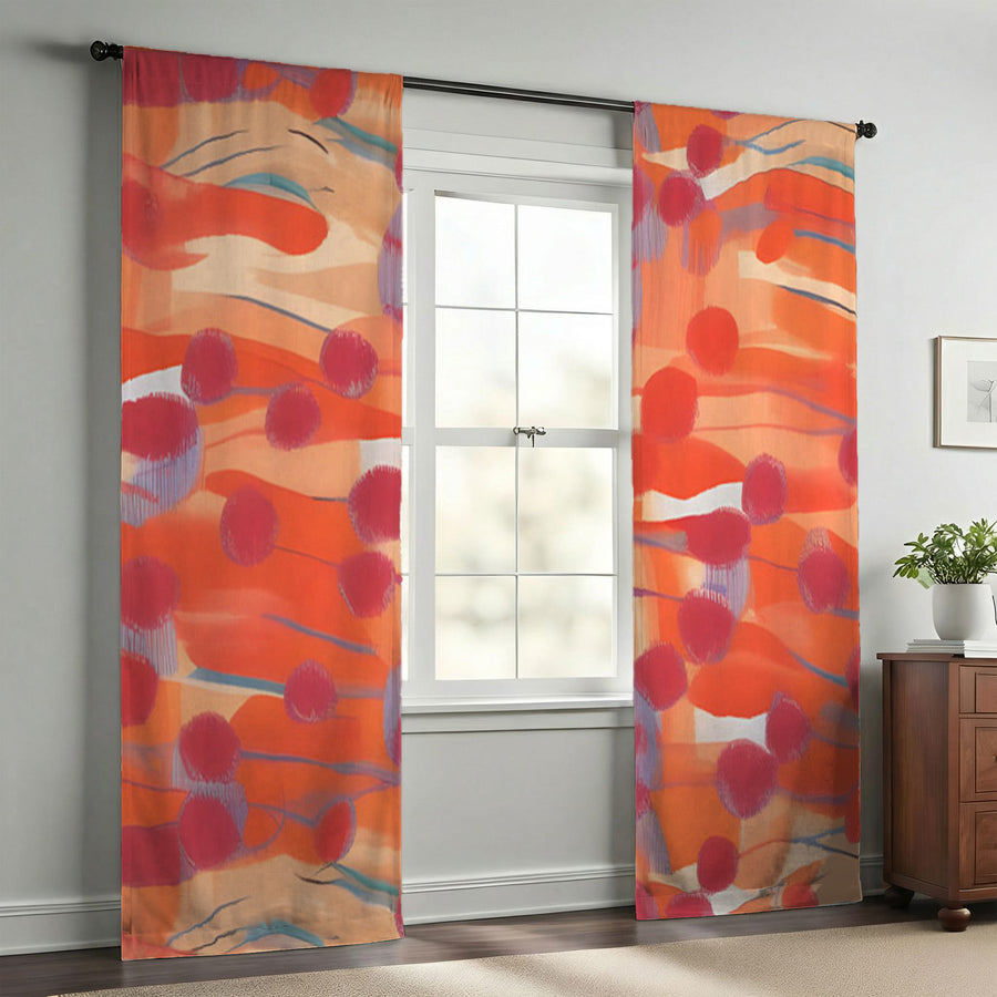 Orange Abstract Dot Texture Pattern Window Curtains