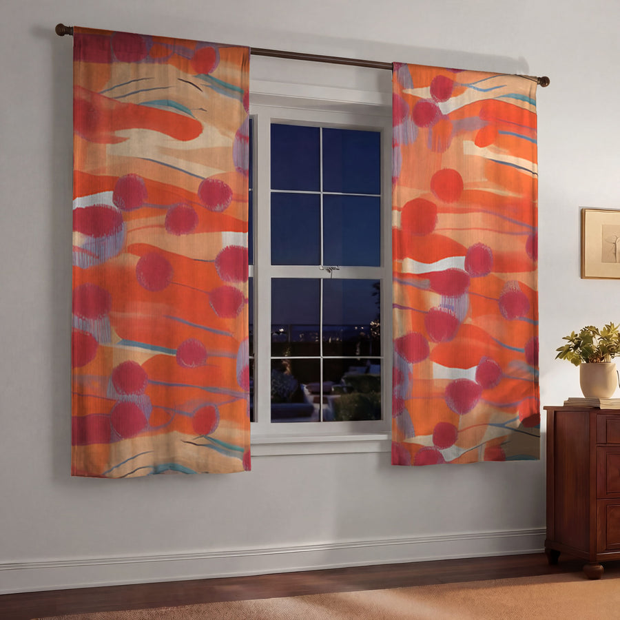 Orange Abstract Dot Texture Pattern Window Curtains