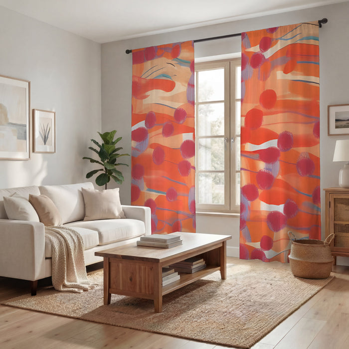 Orange Abstract Dot Texture Pattern Window Curtains