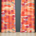 Whimsical Bohemian Window Curtains - Abstract Red and Beige Swiped Stripes - Deja Blue Studios