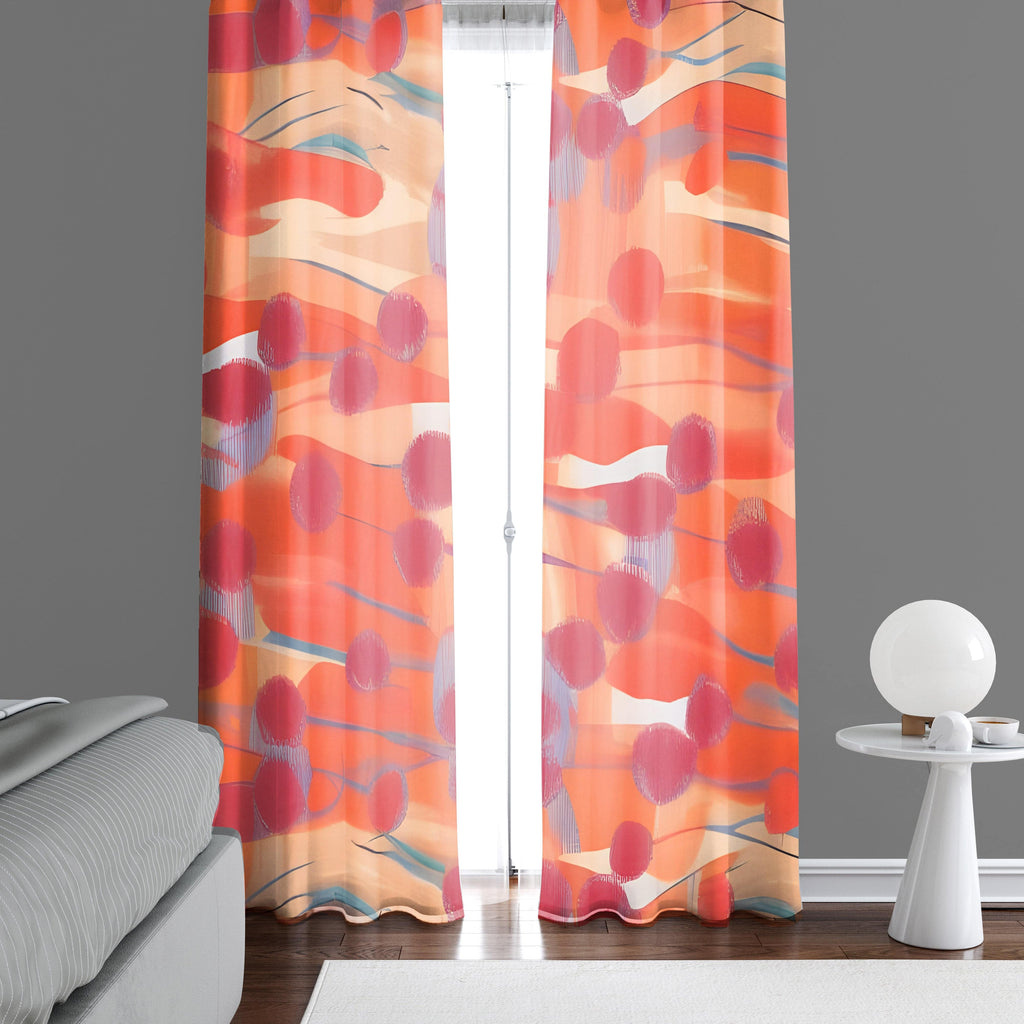 Whimsical Bohemian Window Curtains - Abstract Red and Beige Swiped Stripes - Deja Blue Studios