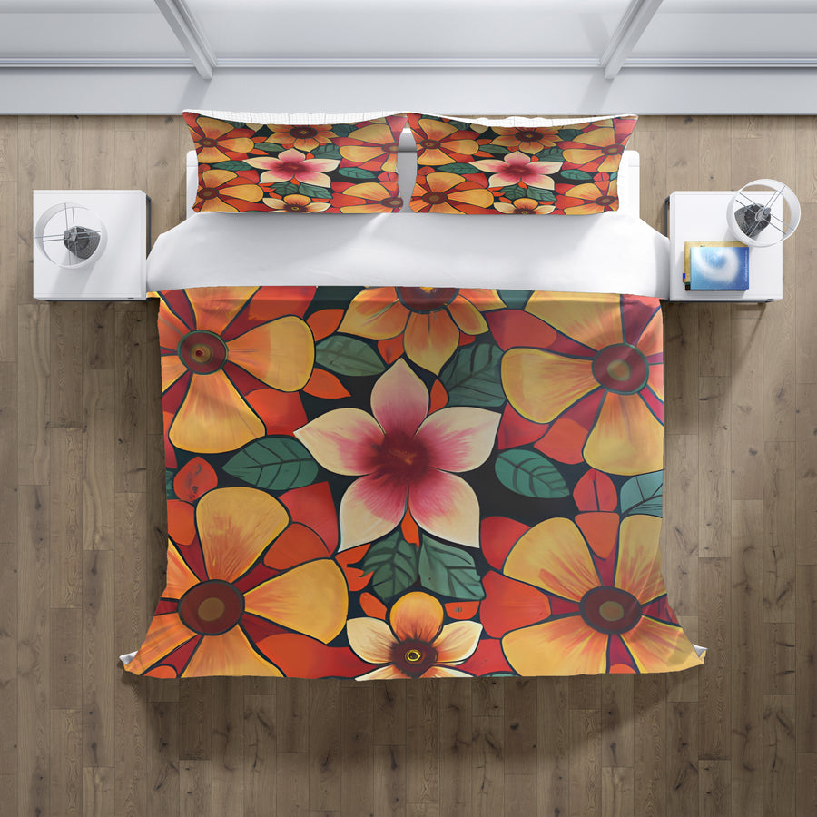 Orange Retro Floral Pattern Duvet Cover