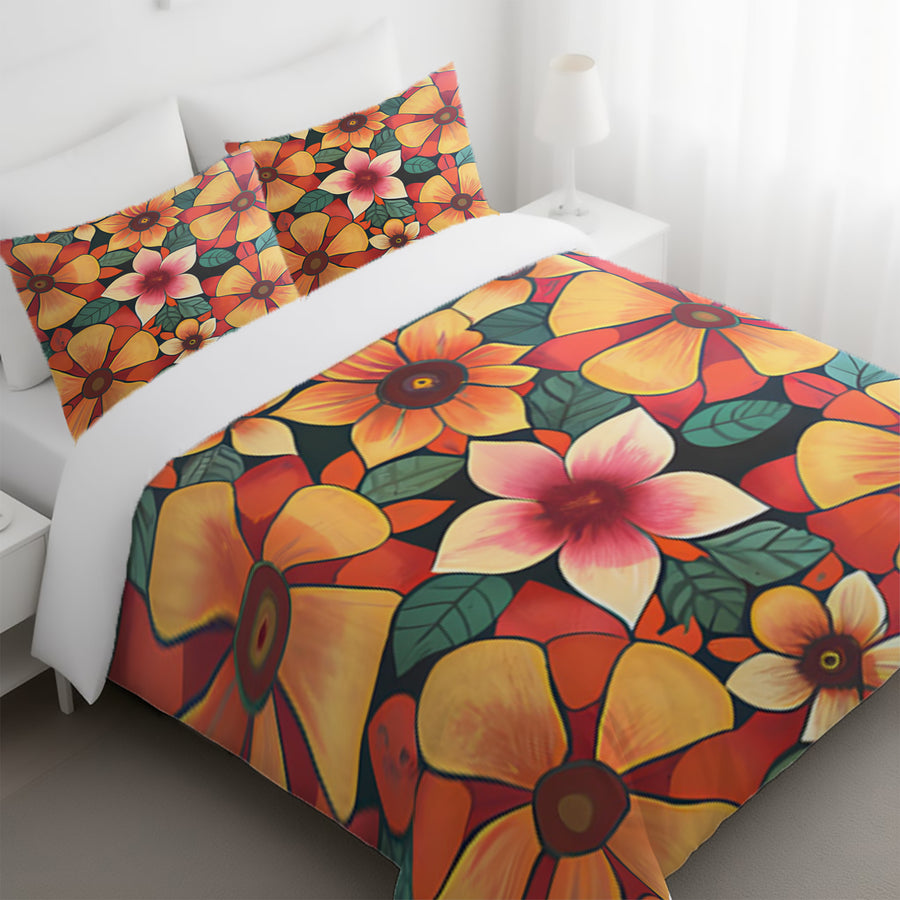 Orange Retro Floral Pattern Duvet Cover