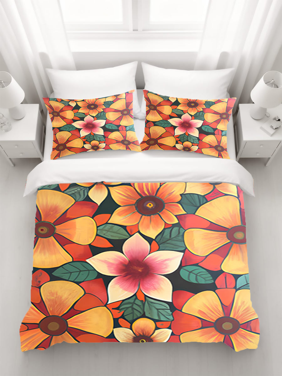 Orange Retro Floral Pattern Duvet Cover