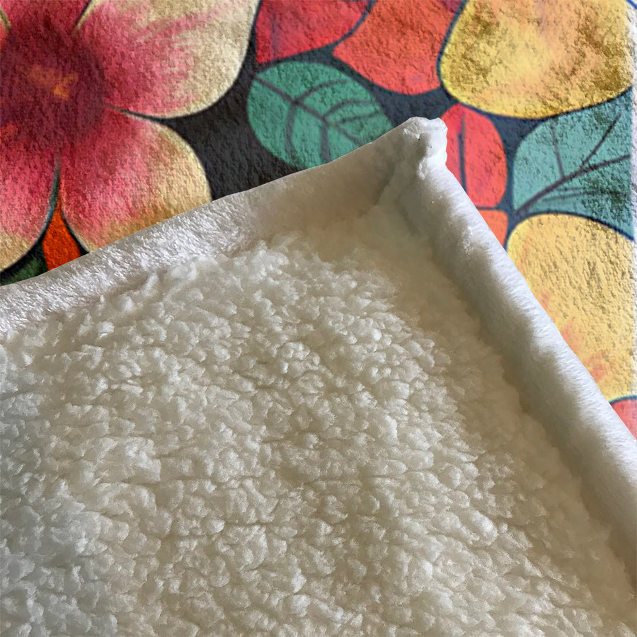 Orange Retro Floral Pattern Fleece Sherpa Blanket