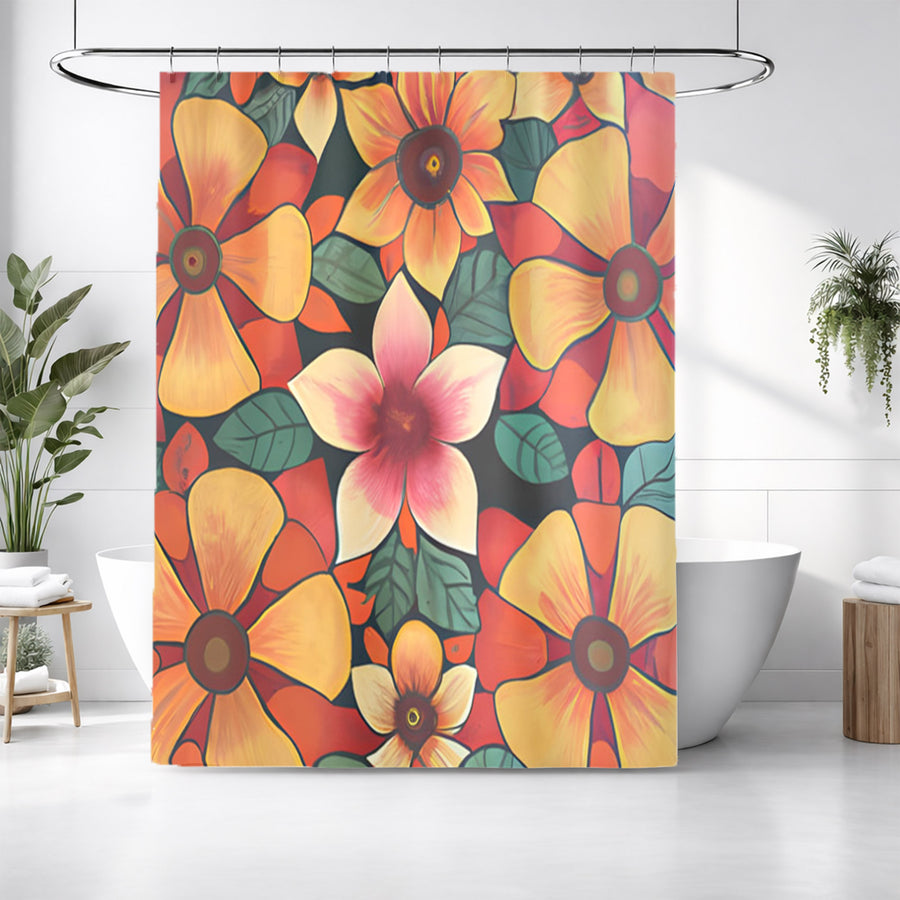 Orange Retro Floral Pattern Shower Curtain