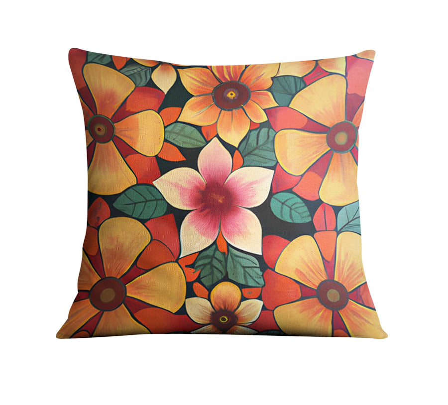Orange Retro Floral Pattern Throw Pillow Cover