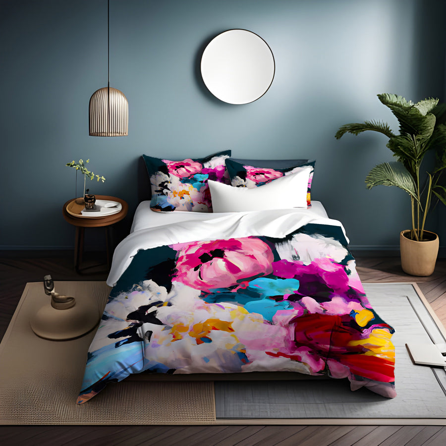 Pink and Blue Floral Artwork Duvet Cover