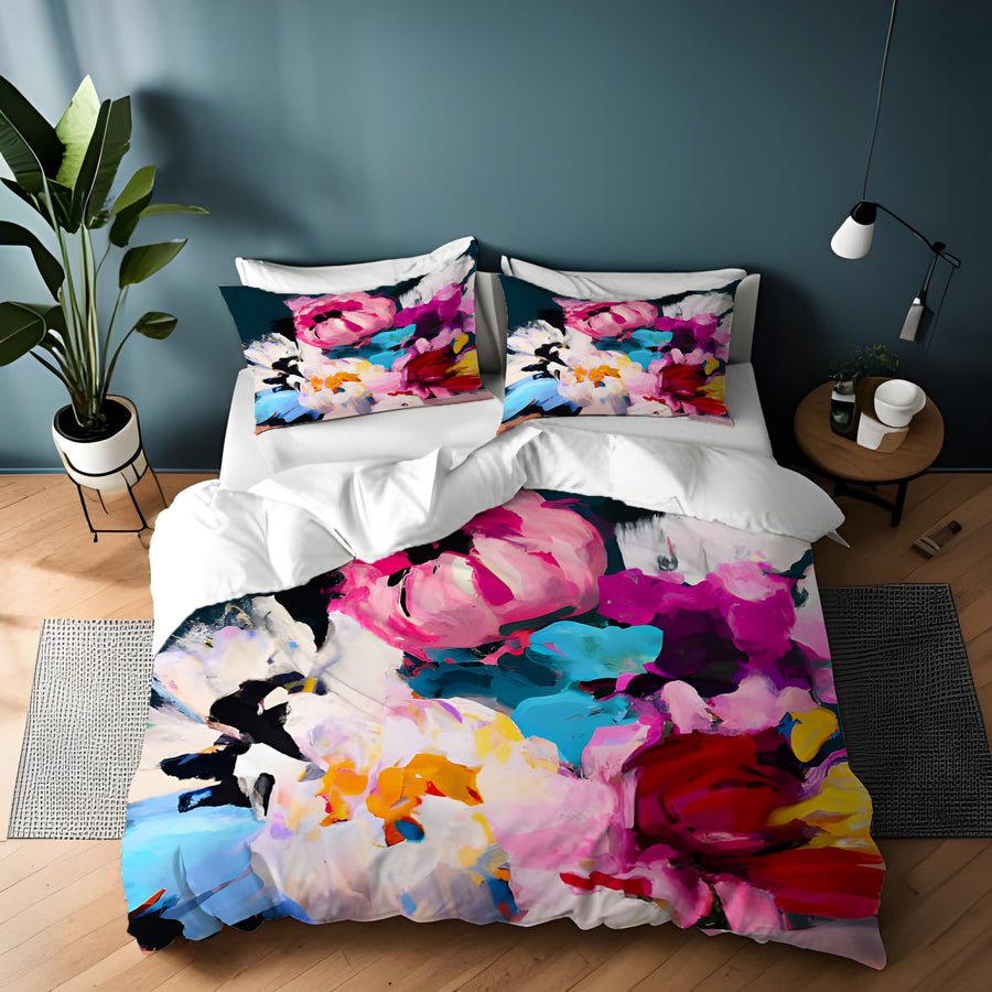 Pink and Blue Floral Artwork Duvet Cover