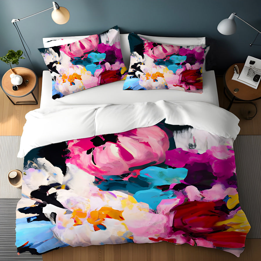 Pink and Blue Floral Artwork Duvet Cover