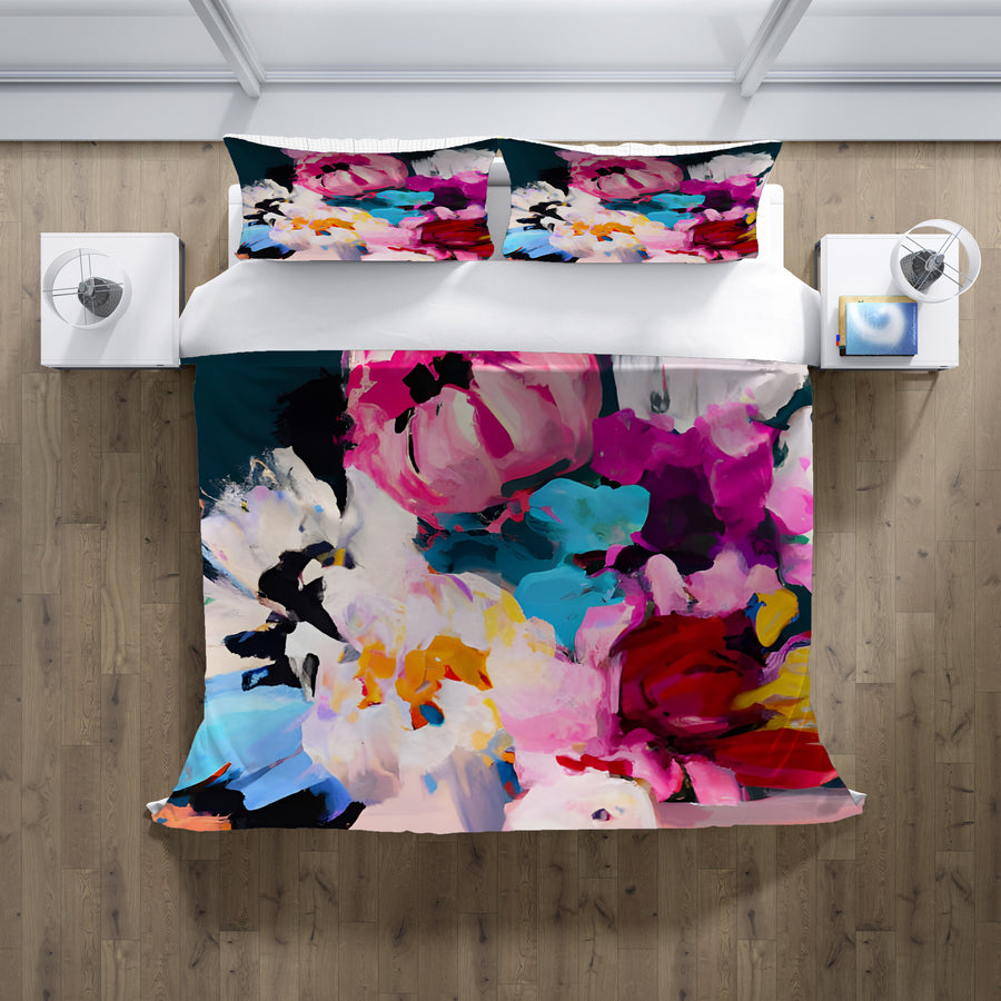Pink and Blue Floral Artwork Duvet Cover