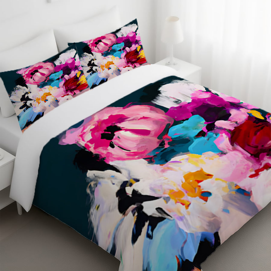 Pink and Blue Floral Artwork Duvet Cover