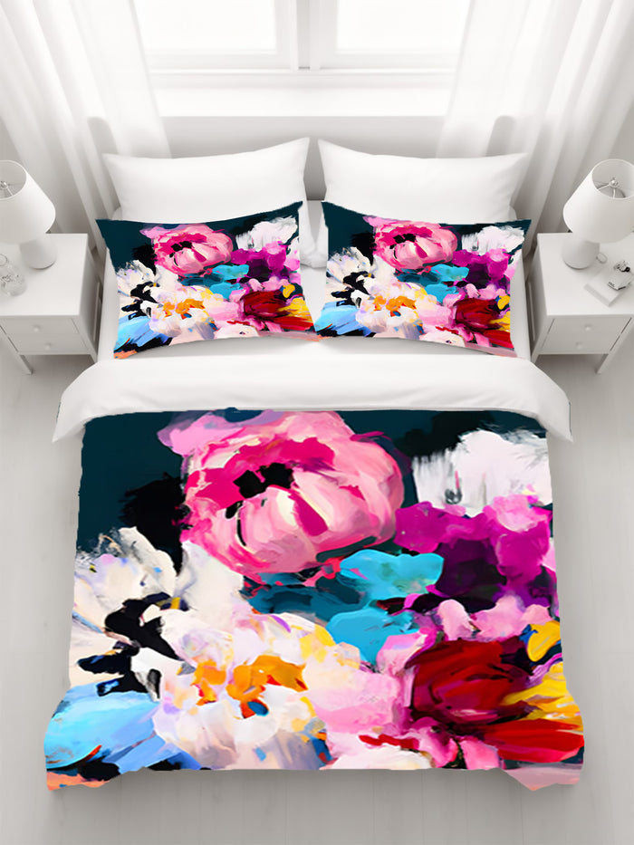 Pink and Blue Floral Artwork Duvet Cover