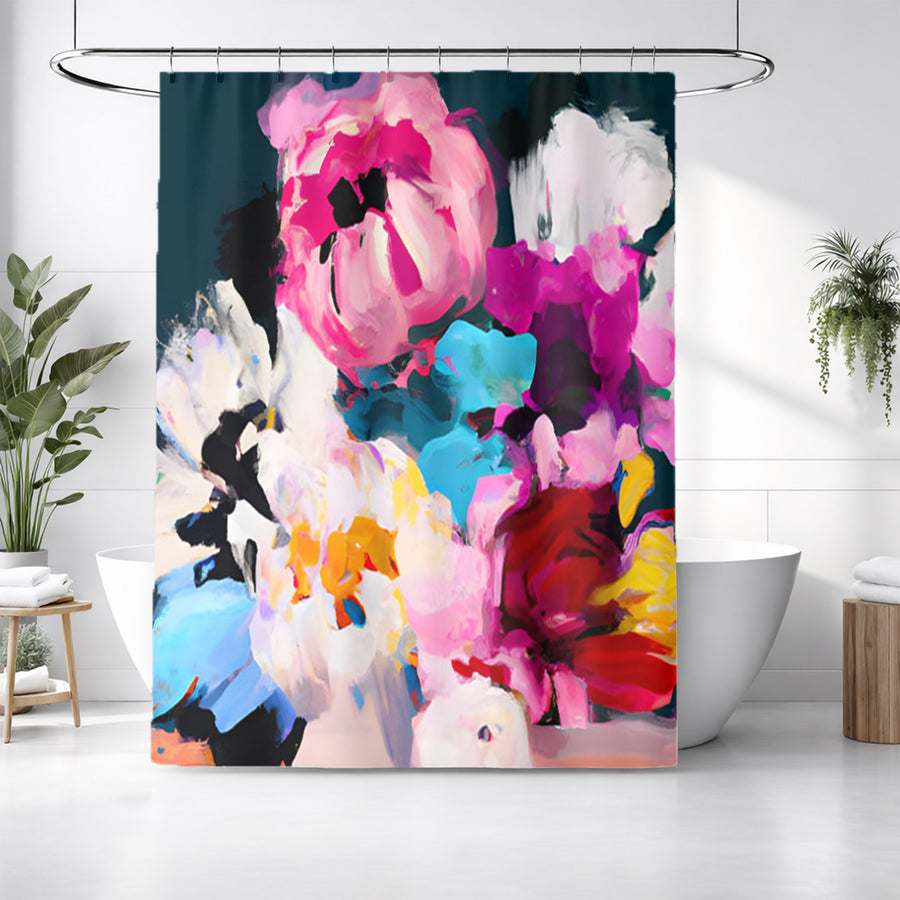 Pink and Blue Floral Artwork Shower Curtain