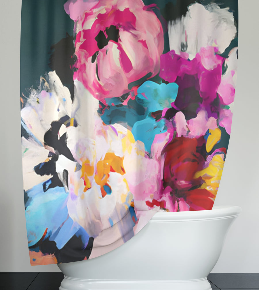 Pink and Blue Floral Artwork Shower Curtain