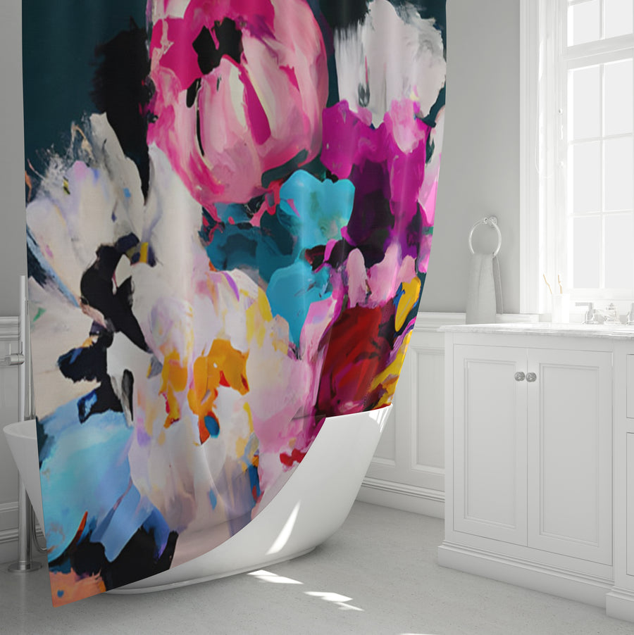 Pink and Blue Floral Artwork Shower Curtain