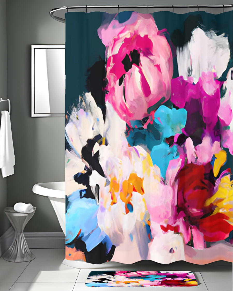 Pink and Blue Floral Artwork Shower Curtain