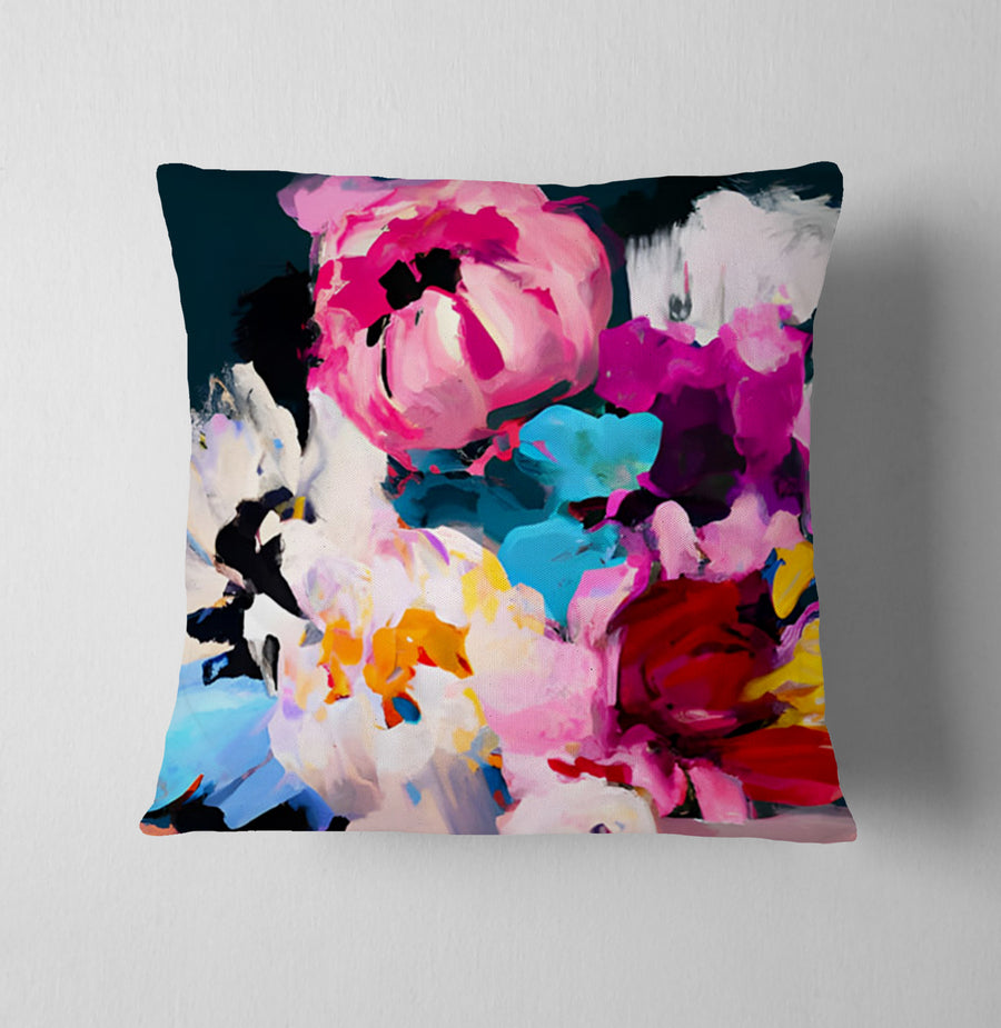 Pink and Blue Floral Artwork Throw Pillow Cover