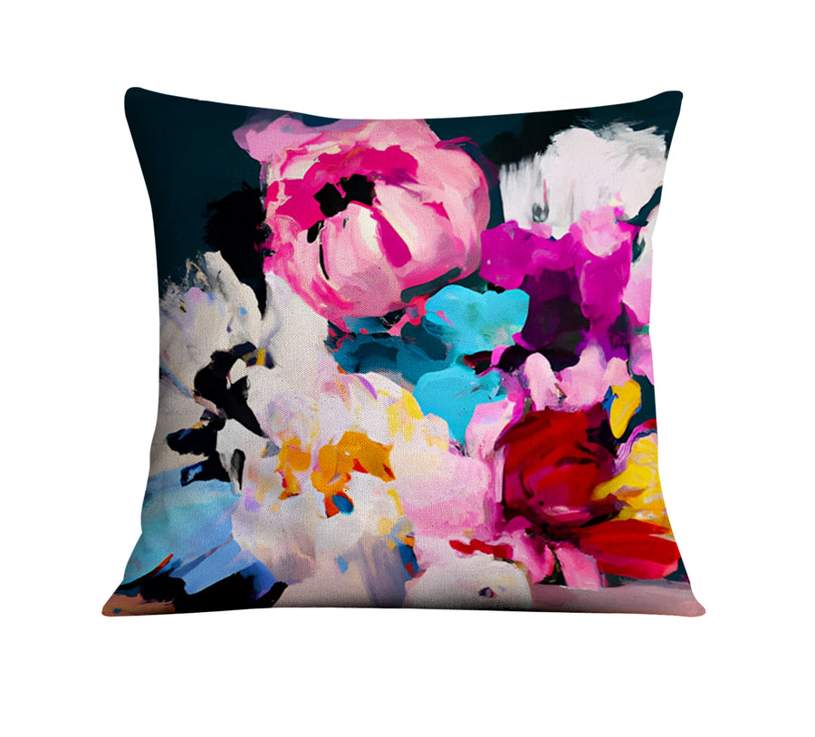 Pink and Blue Floral Artwork Throw Pillow Cover