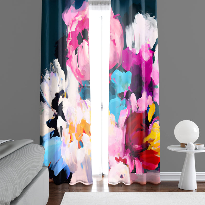 Painted Floral Window Curtains - Pink and White Abstract Painting Print - Deja Blue Studios