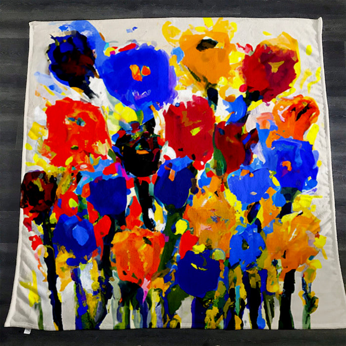 Multicolor Floral Expression Artwork Fleece Sherpa Blanket