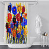 Modern Floral Shower Curtain - Multi Color Painted Flowers on White - Deja Blue Studios