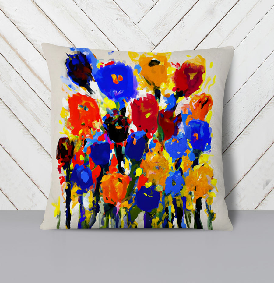Multicolor Floral Expression Artwork Throw Pillow Cover