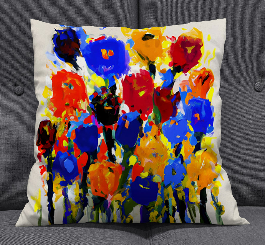 Multicolor Floral Expression Artwork Throw Pillow Cover