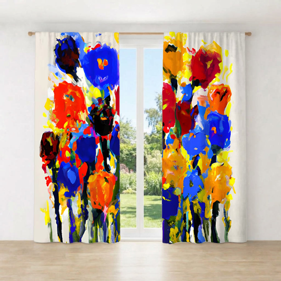 Multicolor Floral Expression Artwork Window Curtains