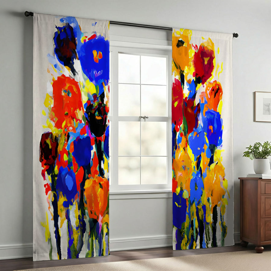 Multicolor Floral Expression Artwork Window Curtains