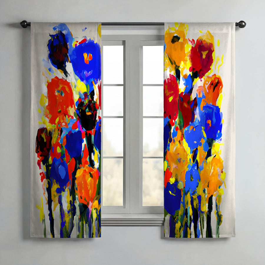 Multicolor Floral Expression Artwork Window Curtains