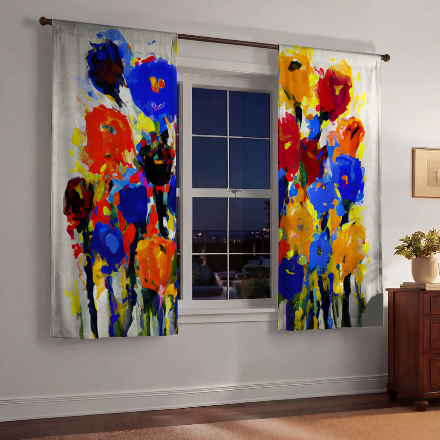 Multicolor Floral Expression Artwork Window Curtains