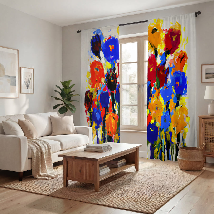 Multicolor Floral Expression Artwork Window Curtains
