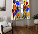 Modern Floral Window Curtains - Multi Color Painted Flowers on White - Deja Blue Studios
