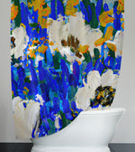 Painted Floral Shower Curtain - Blue and White Modern Floral Print - Deja Blue Studios