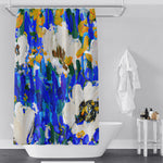 Painted Floral Shower Curtain - Blue and White Modern Floral Print - Deja Blue Studios