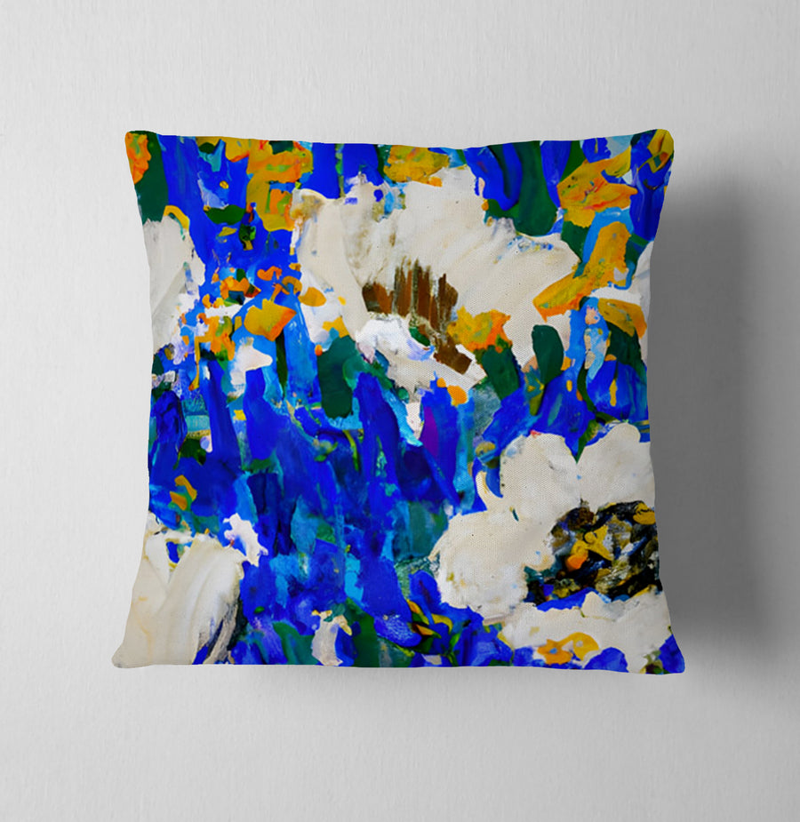 Multicolor Floral Field Artwork Throw Pillow Cover