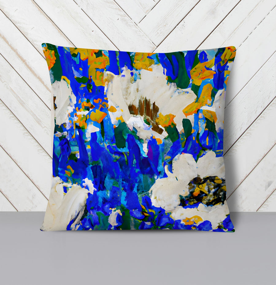 Multicolor Floral Field Artwork Throw Pillow Cover