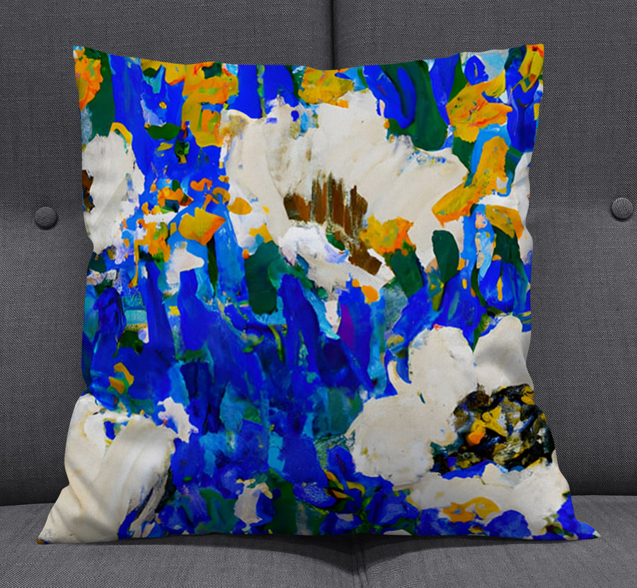 Multicolor Floral Field Artwork Throw Pillow Cover