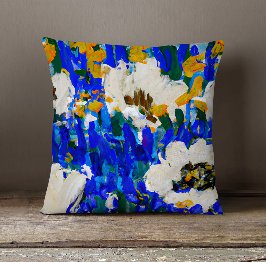 Multicolor Floral Field Artwork Throw Pillow Cover