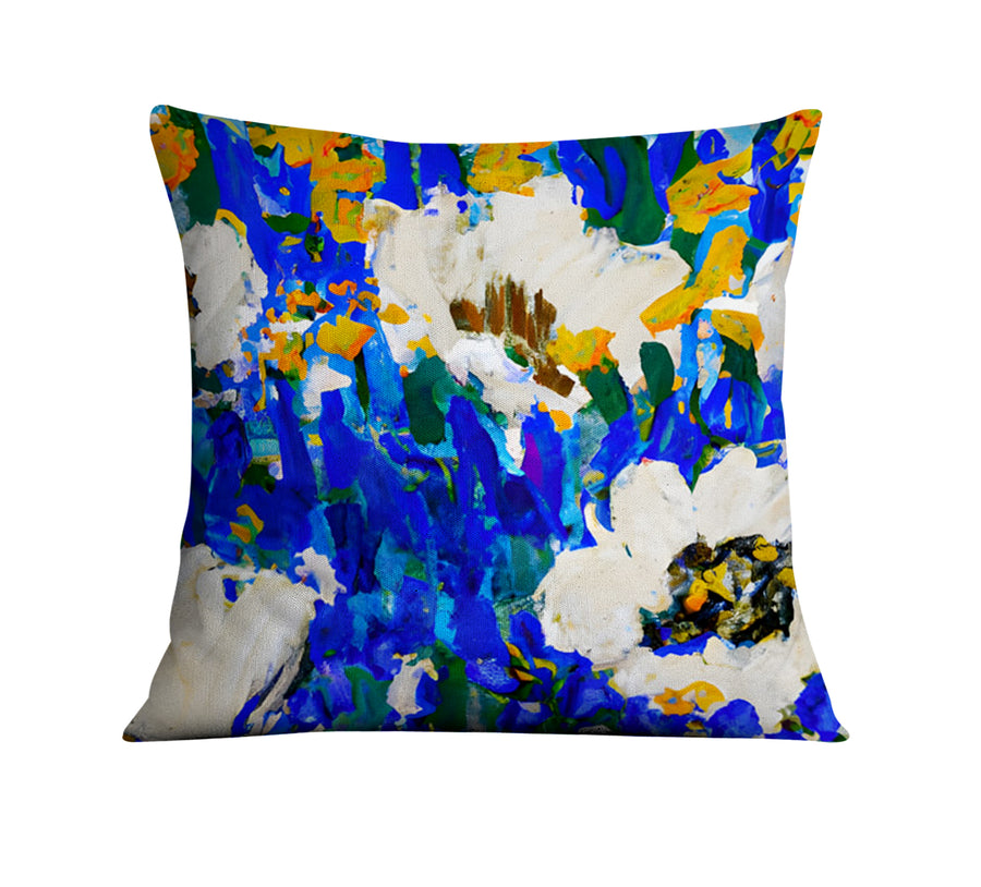 Multicolor Floral Field Artwork Throw Pillow Cover