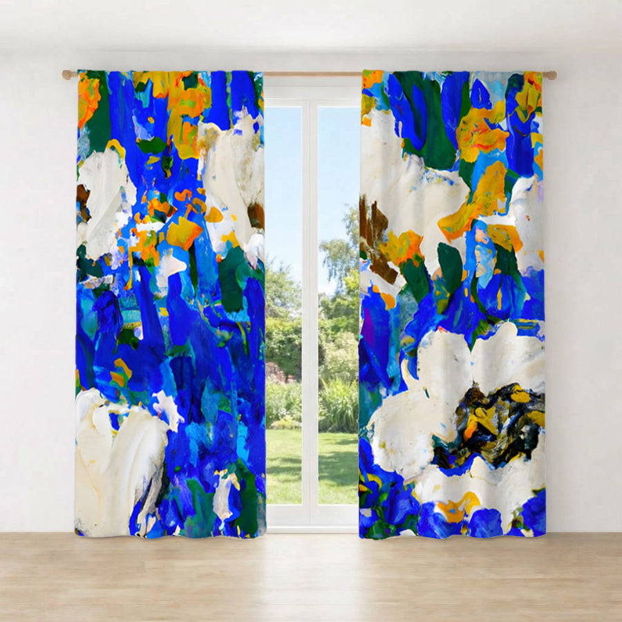 Multicolor Floral Field Artwork Window Curtains
