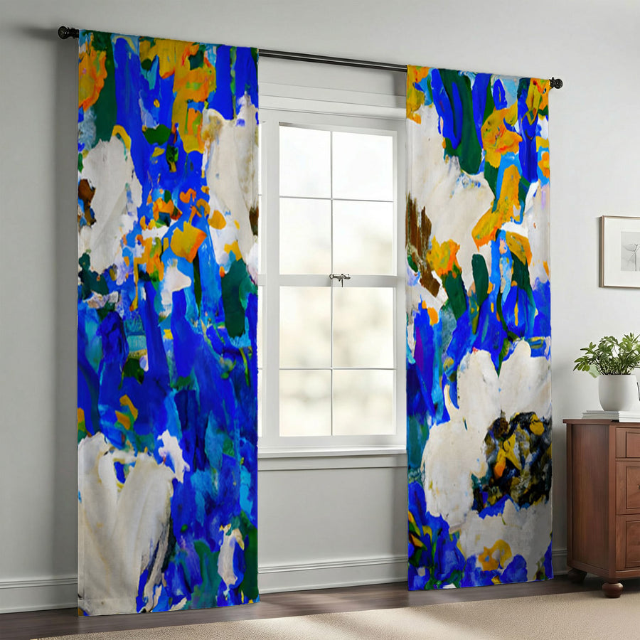 Multicolor Floral Field Artwork Window Curtains