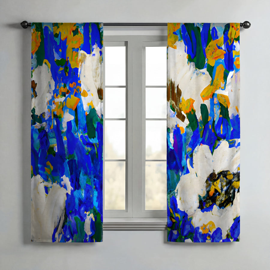 Multicolor Floral Field Artwork Window Curtains