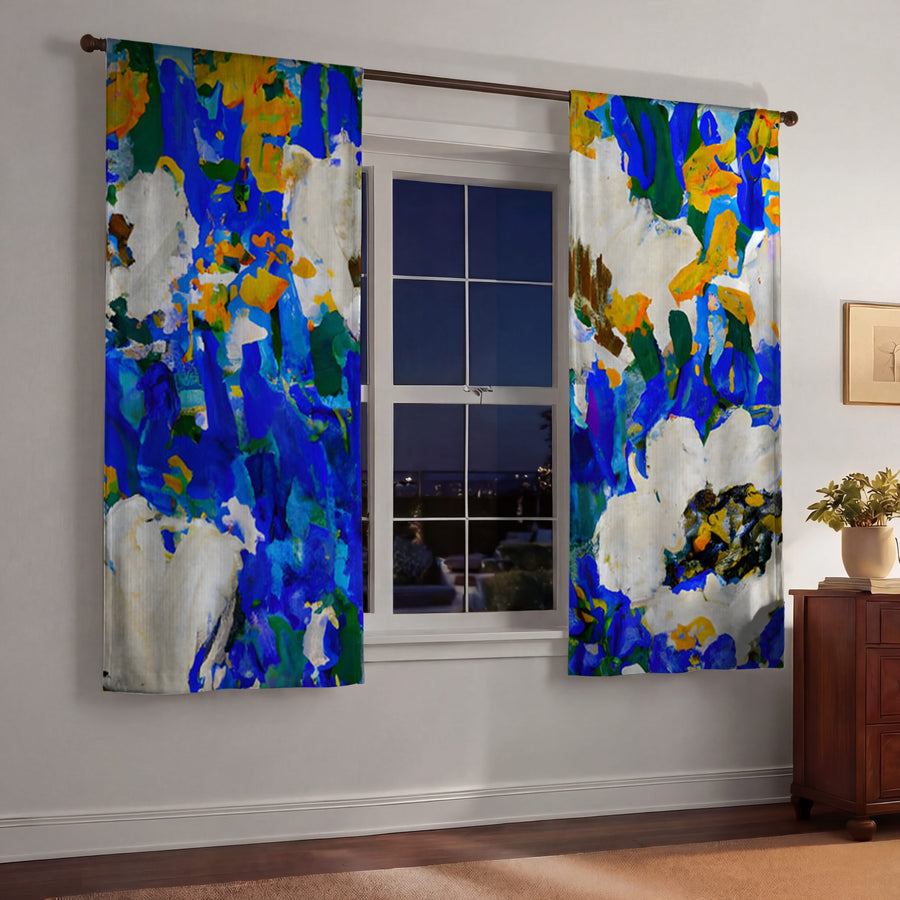 Multicolor Floral Field Artwork Window Curtains