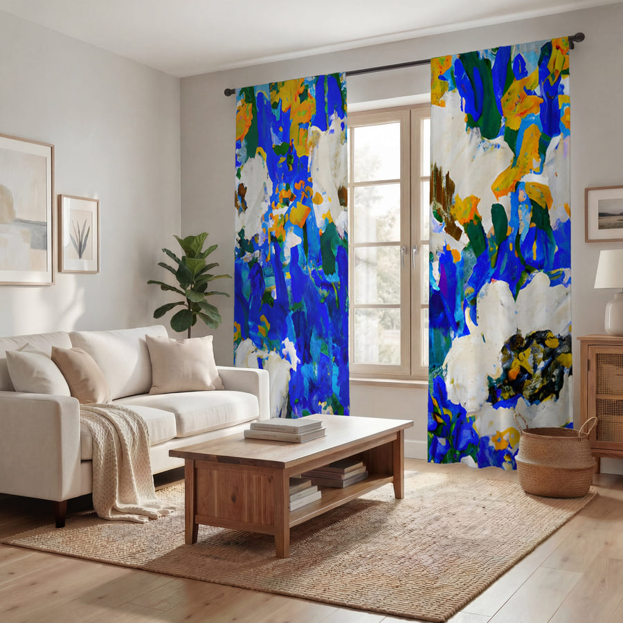 Multicolor Floral Field Artwork Window Curtains