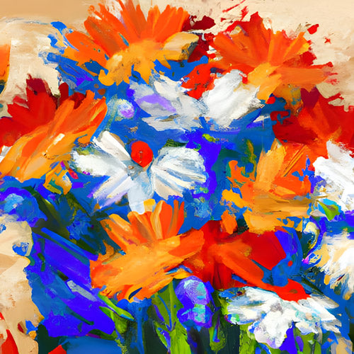 Red and Blue Floral Expression Artwork