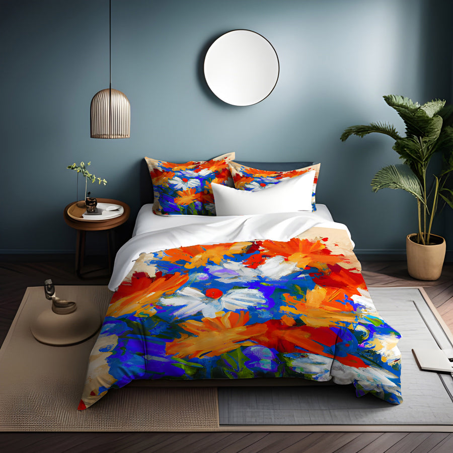 Red and Blue Floral Expression Artwork Duvet Cover