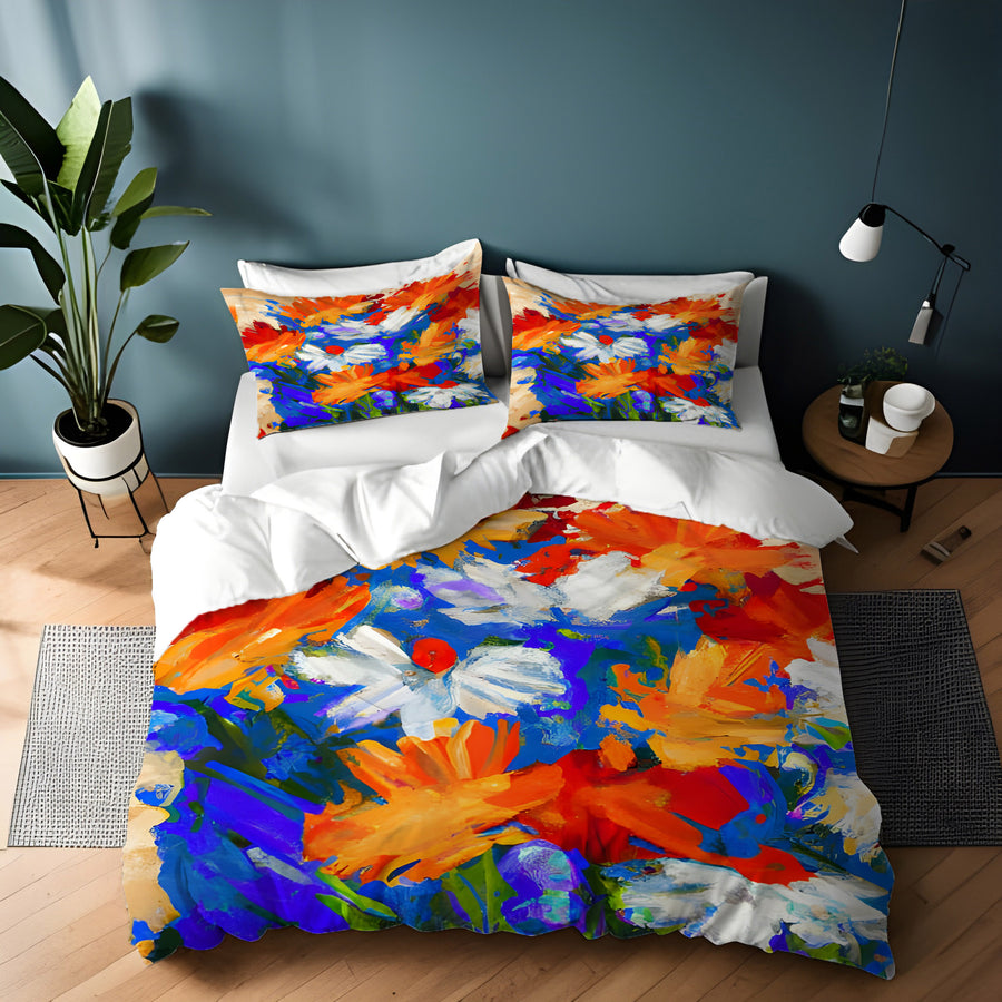 Red and Blue Floral Expression Artwork Duvet Cover